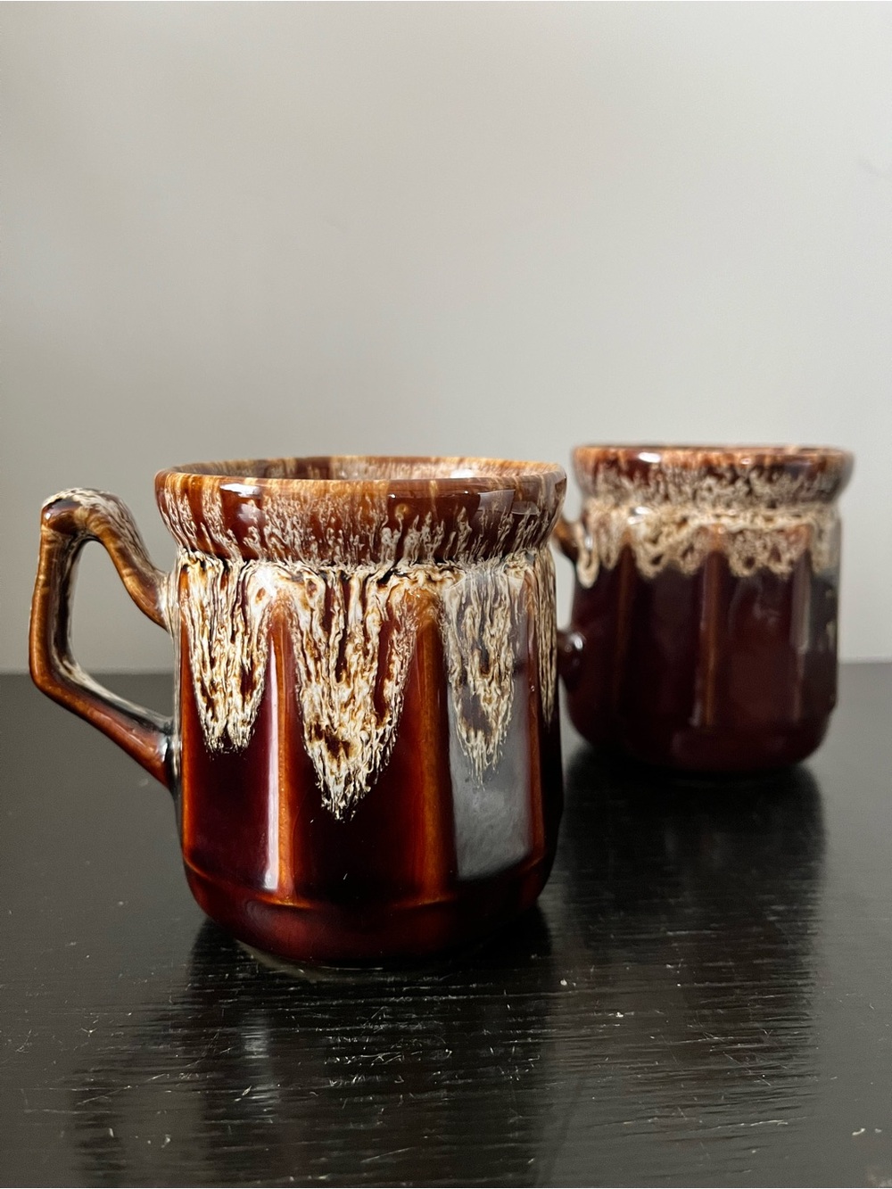 Glazed Ceramic Brown Drip Coffee Mug - Set of 2